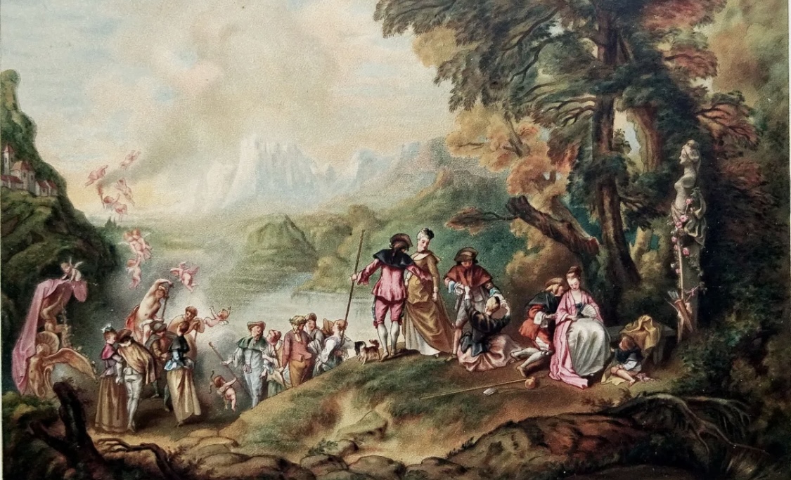 Le Pélerinage (ou L’e,baraquement) pour Cythère. Watteau, Le Louvre